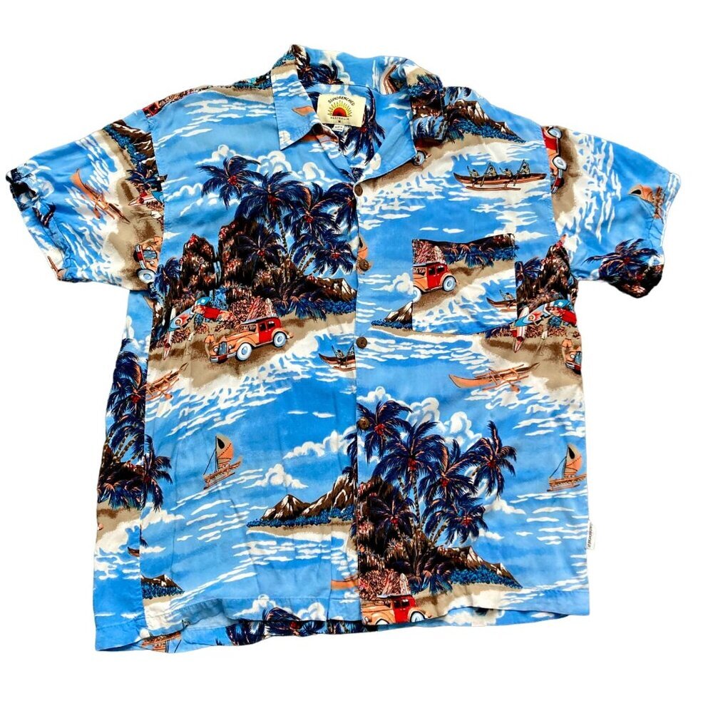 Vintage Sundrenched Australia Hawaiian Shirt Men's Size M Surfing Sea Theme